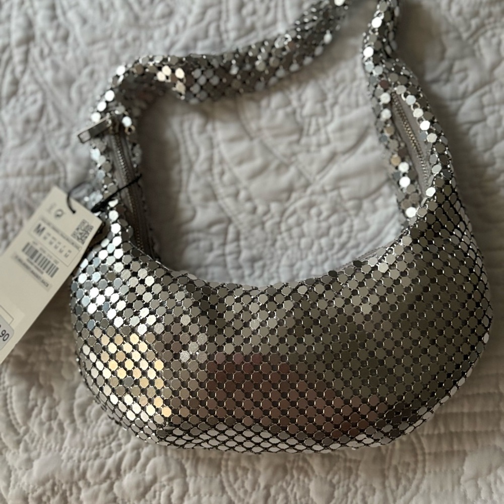 Zara Silver Chainmail Sequin Shoulder Bag